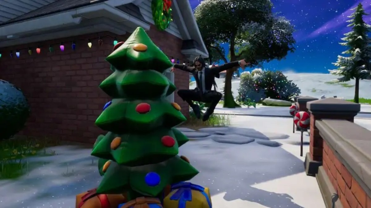 Fortnite Neo with some holiday decorations