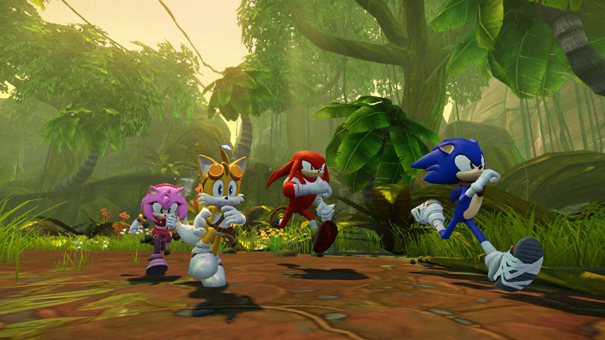 Sonic Boom, Sonic, Tails, Knuckles, and Amy runnin