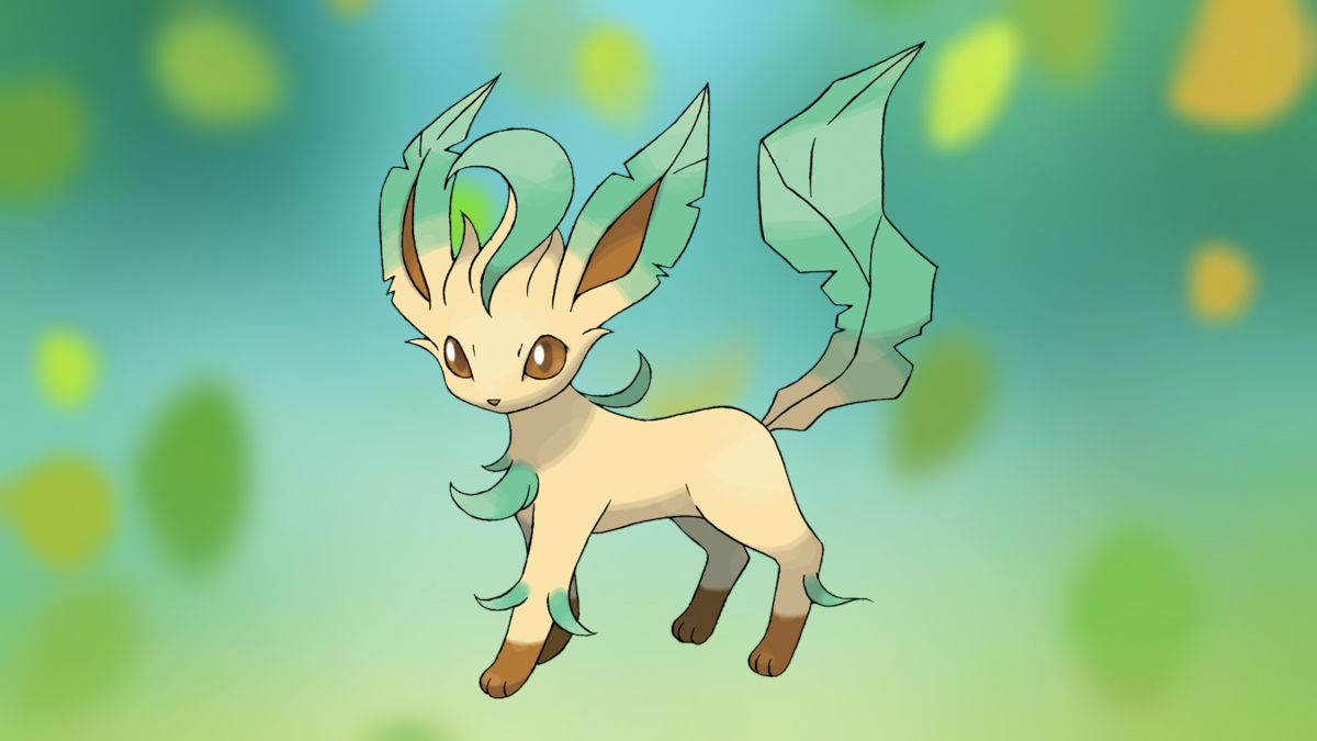 Leafeon on the Pokémon Go Grass-type background.