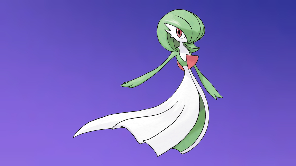 Gardevoir on the Pokémon Go Fairy-type background.