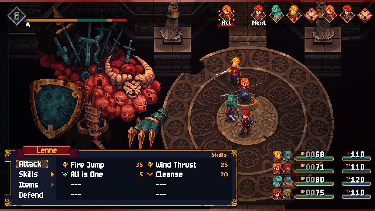 An early-game boss fight in Chained Echoes.