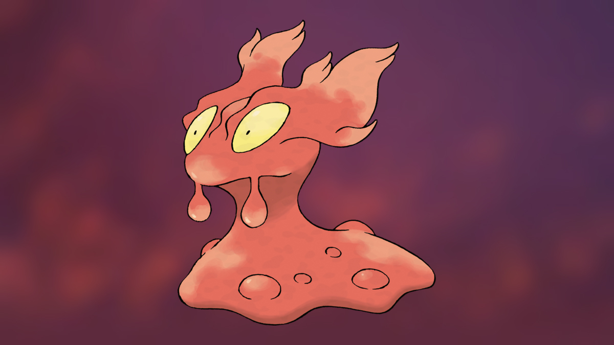 Slugma on the Pokémon Go Fire-type background.