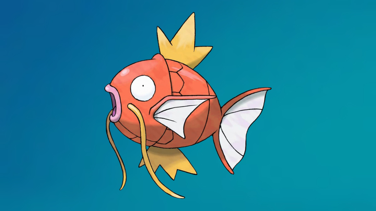 Magikarp on the Pokémon Go Water-type background.