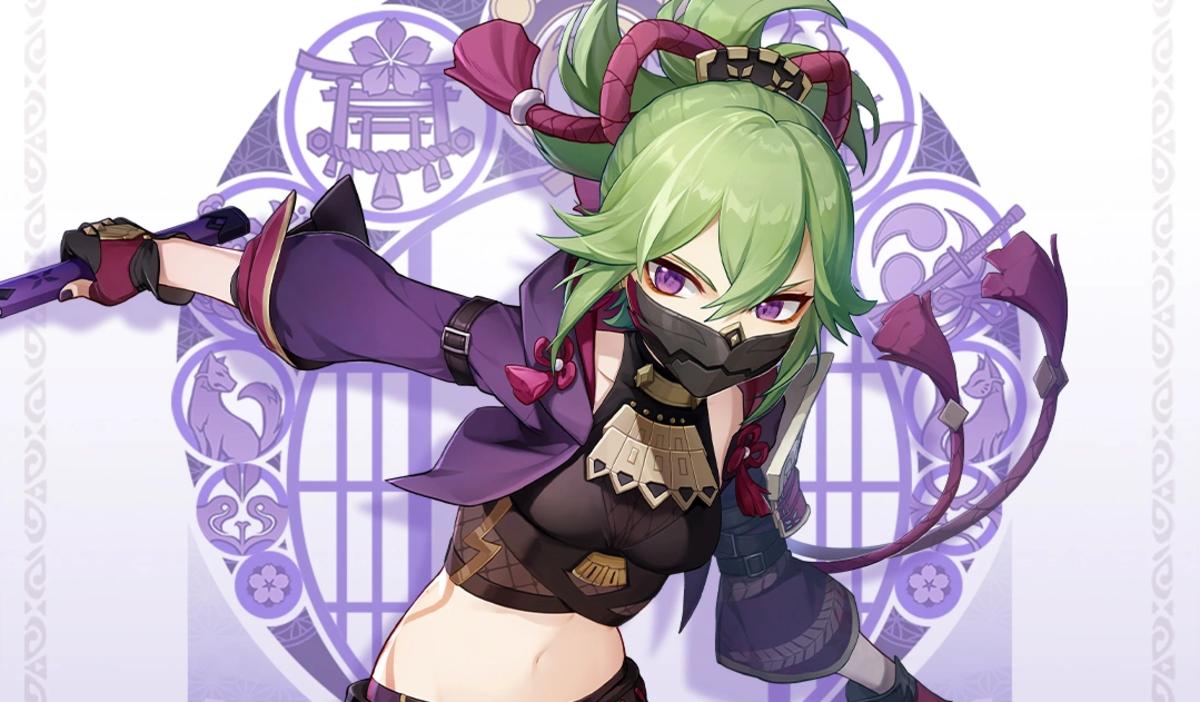 Artwork of a green-haired girl with a face mask.