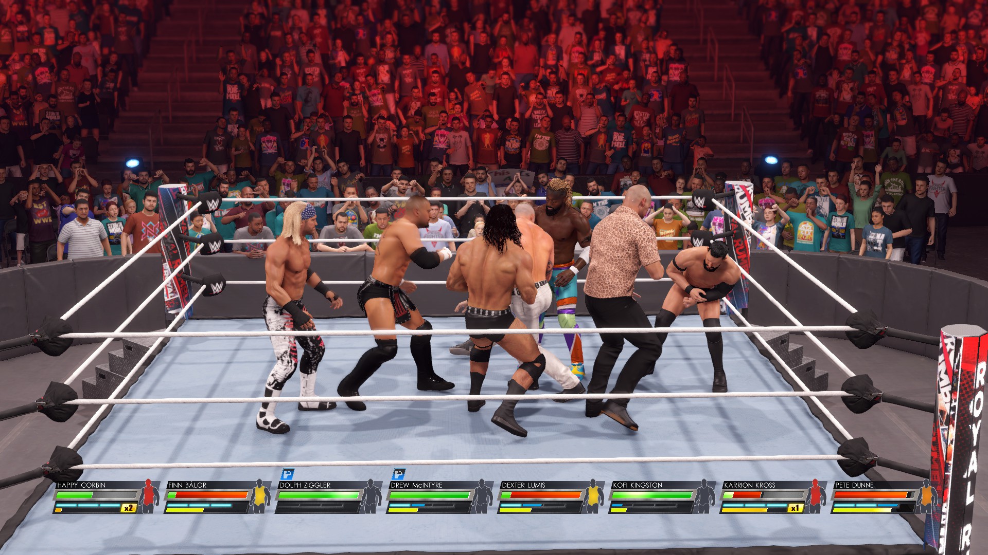 WWE 2K22 eight wrestlers fighting in the ring