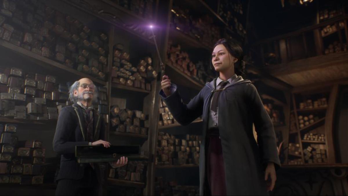 Hogwarts Legacy waving a wand