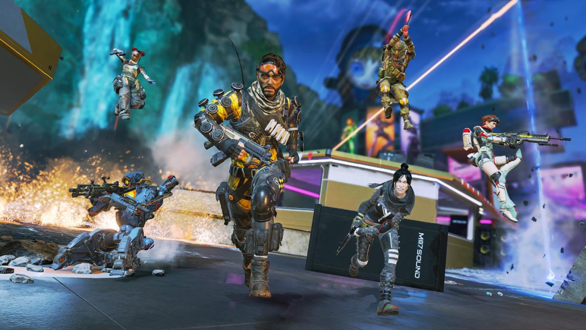 Heroes from Apex Legends charging into battle.