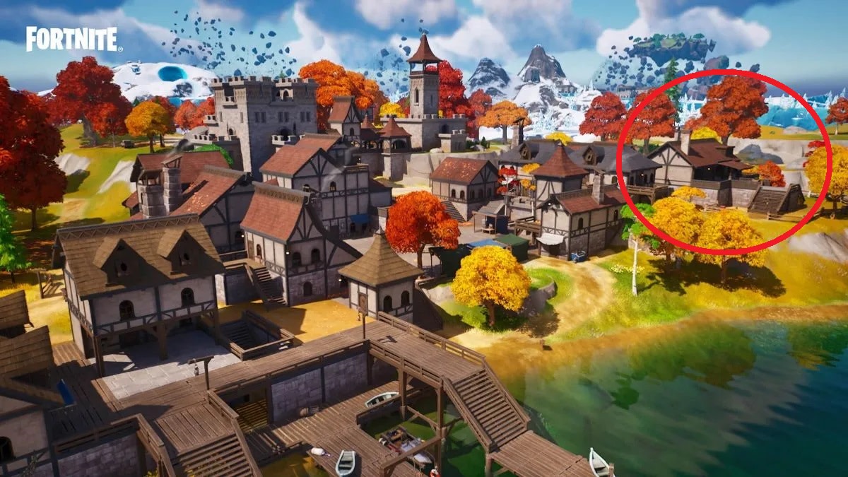Fortnite Anvil Square with a building circled in red