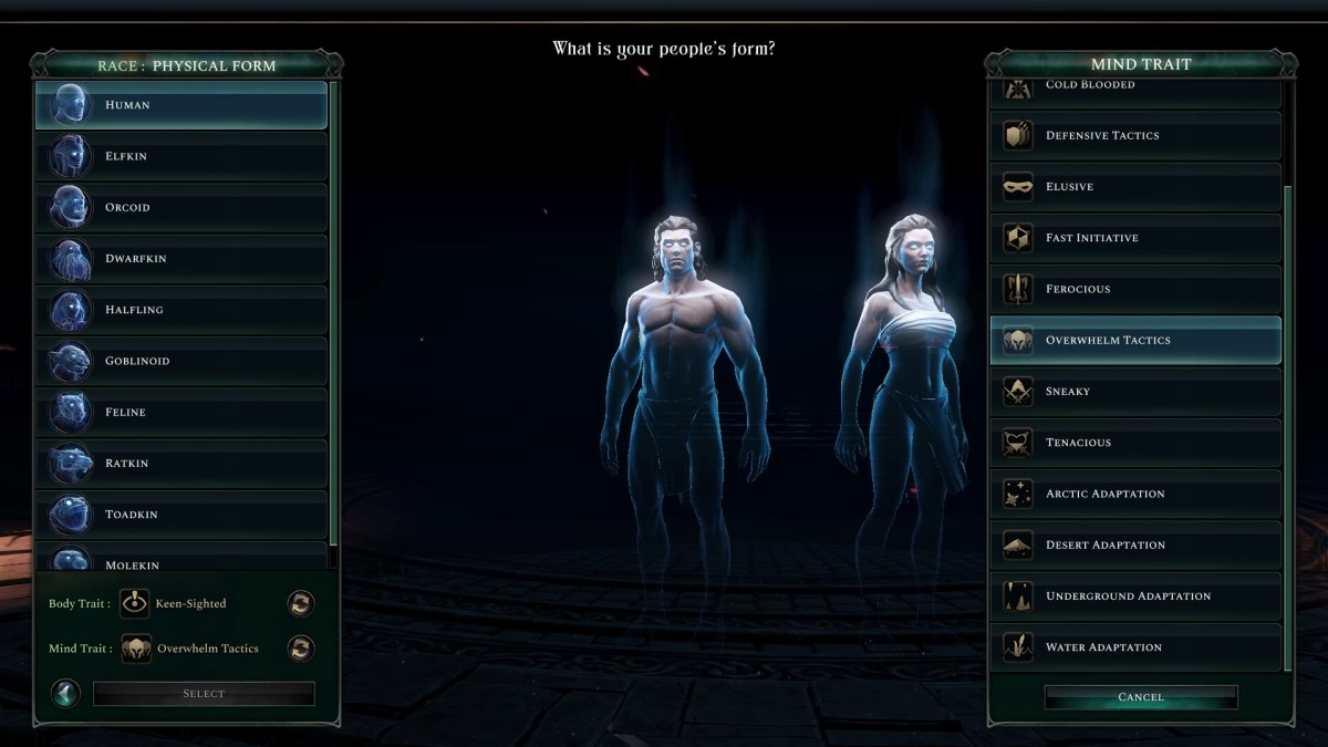 Age of Wonders 4 trait selection.