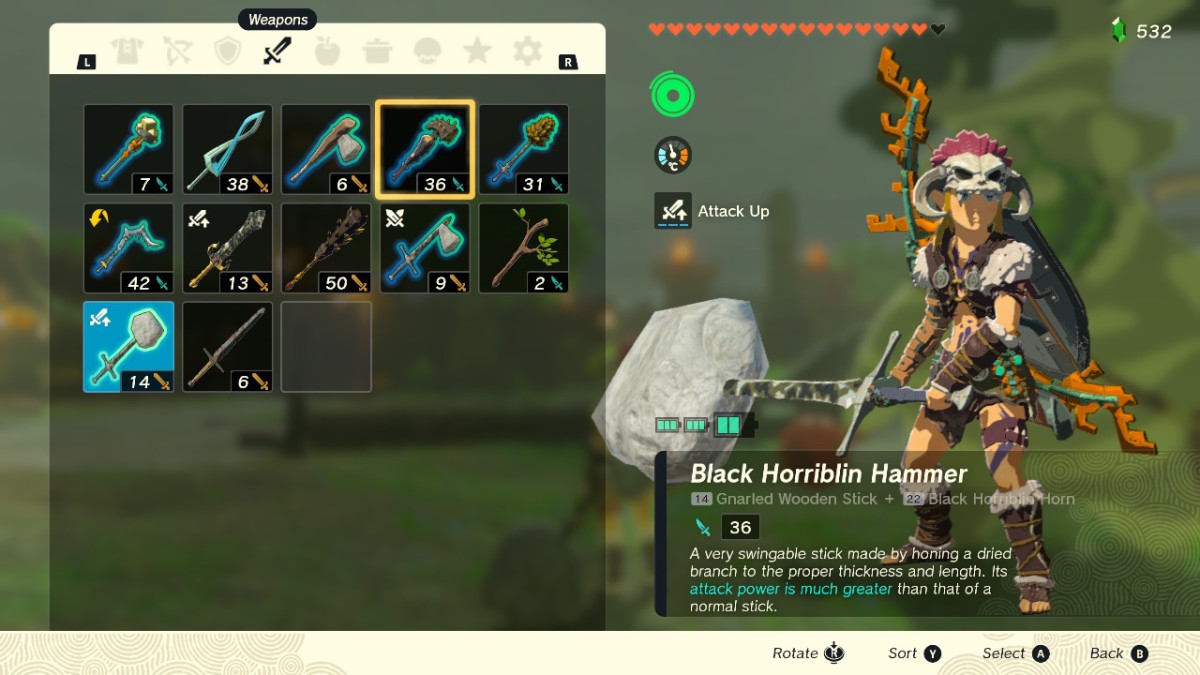 Zelda TOTK Weapon inventory