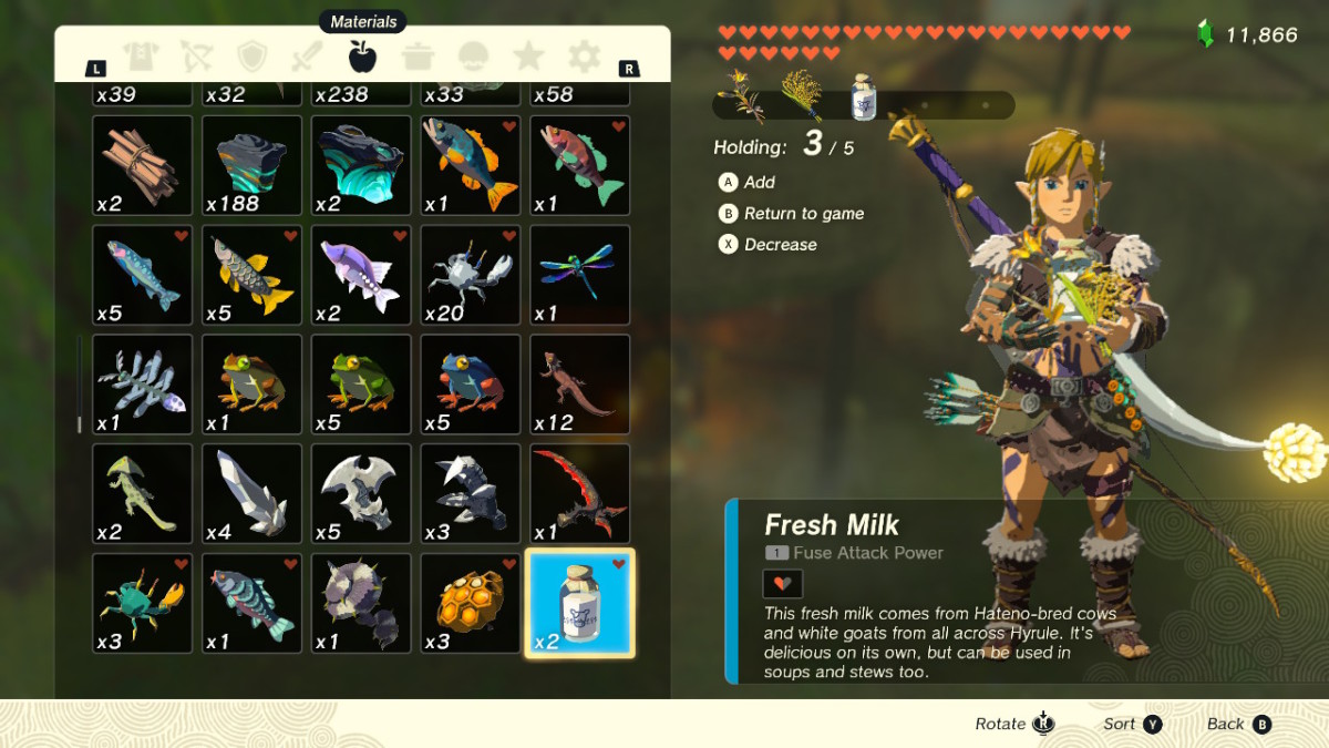 Zelda TOTK Ingredients for Sunny Veggie Porridge