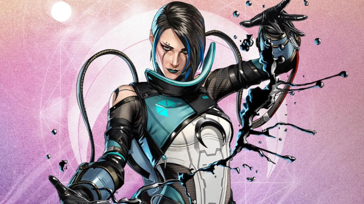 The Apex Legends hero image for Catalyst, in which she spreads her hands and arcs a thread of ferrofluid