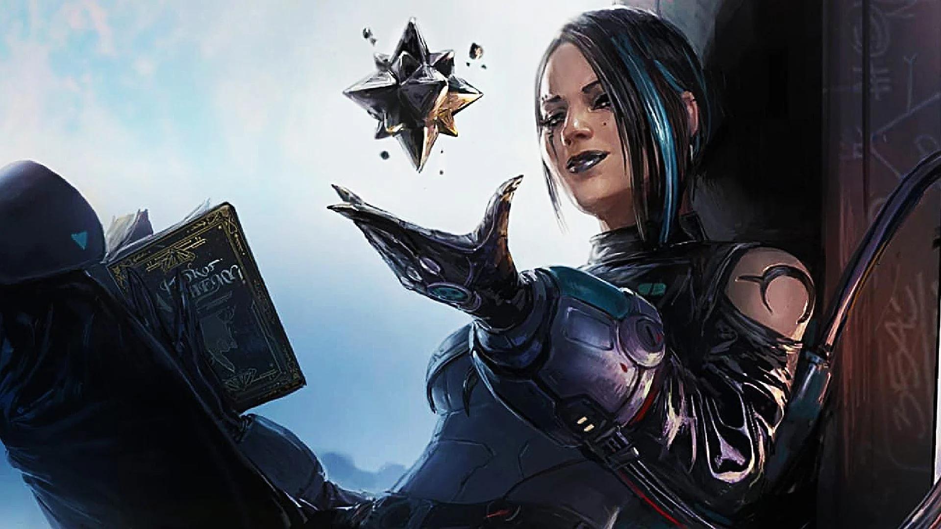 Catalyst concept art shows the Apex Legends here creating a crystal from ferrofluid while reading a book