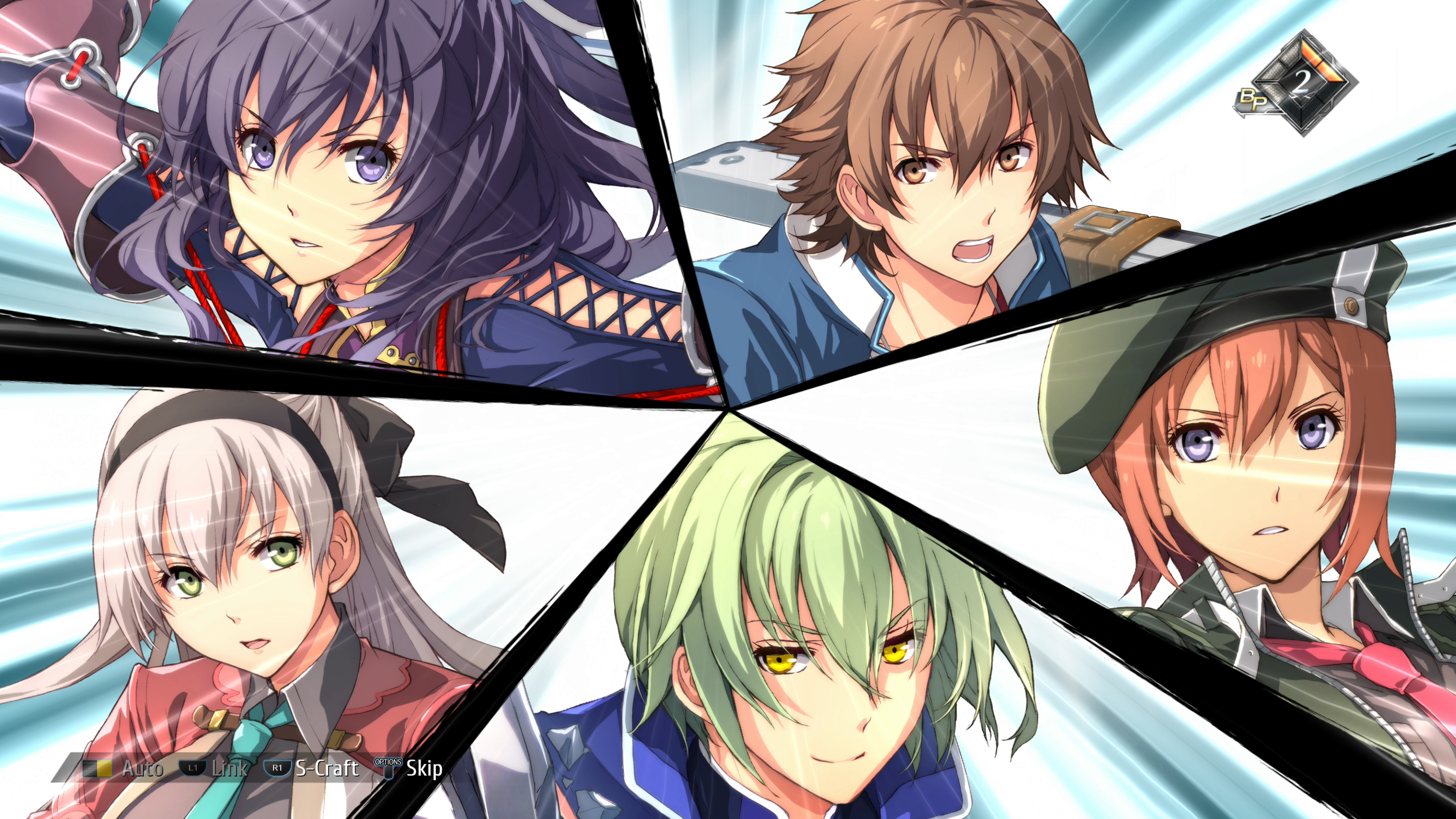 Trails into Reverie review: Five character portraits featuring the members of Crossbell's SSS are shown in breakout style.