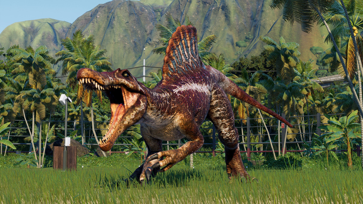 Jurassic World Evolution 2 screenshot of a Spinosaurus.