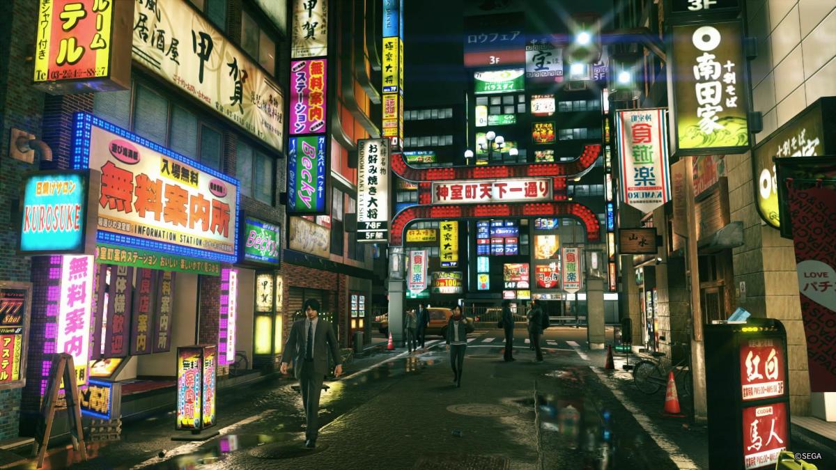 A densely packed street filled with Japanese signs in Yakuza's Kamurocho