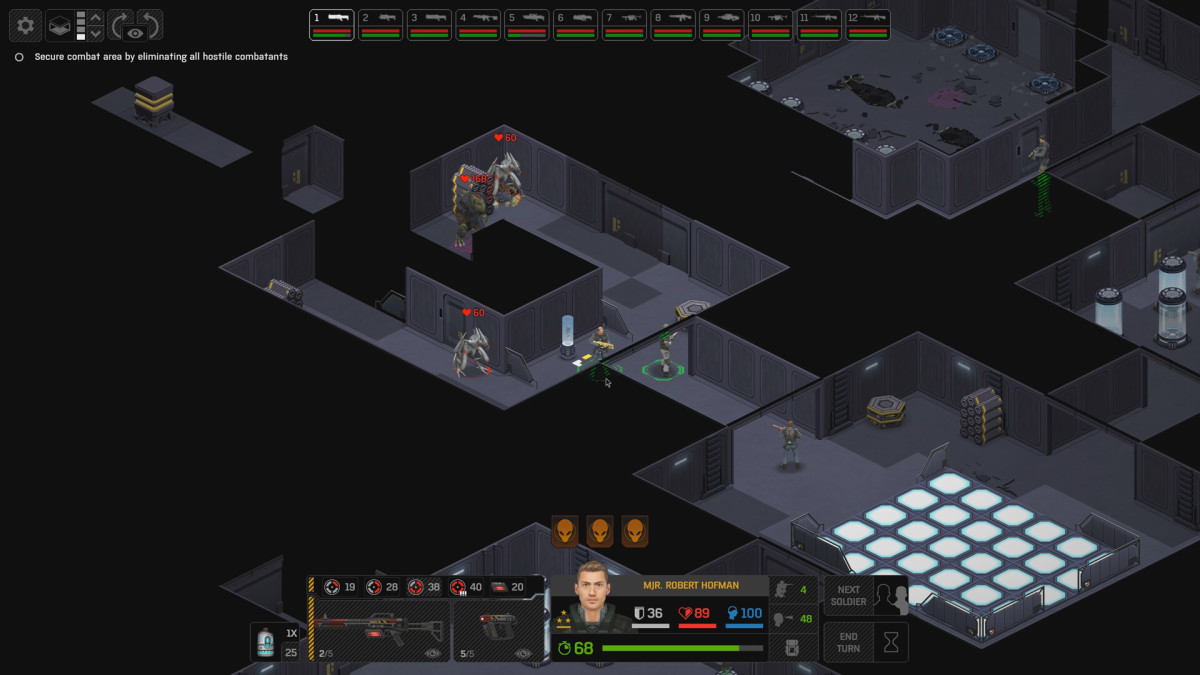 Xenonauts 2 battle in an alien facility.
