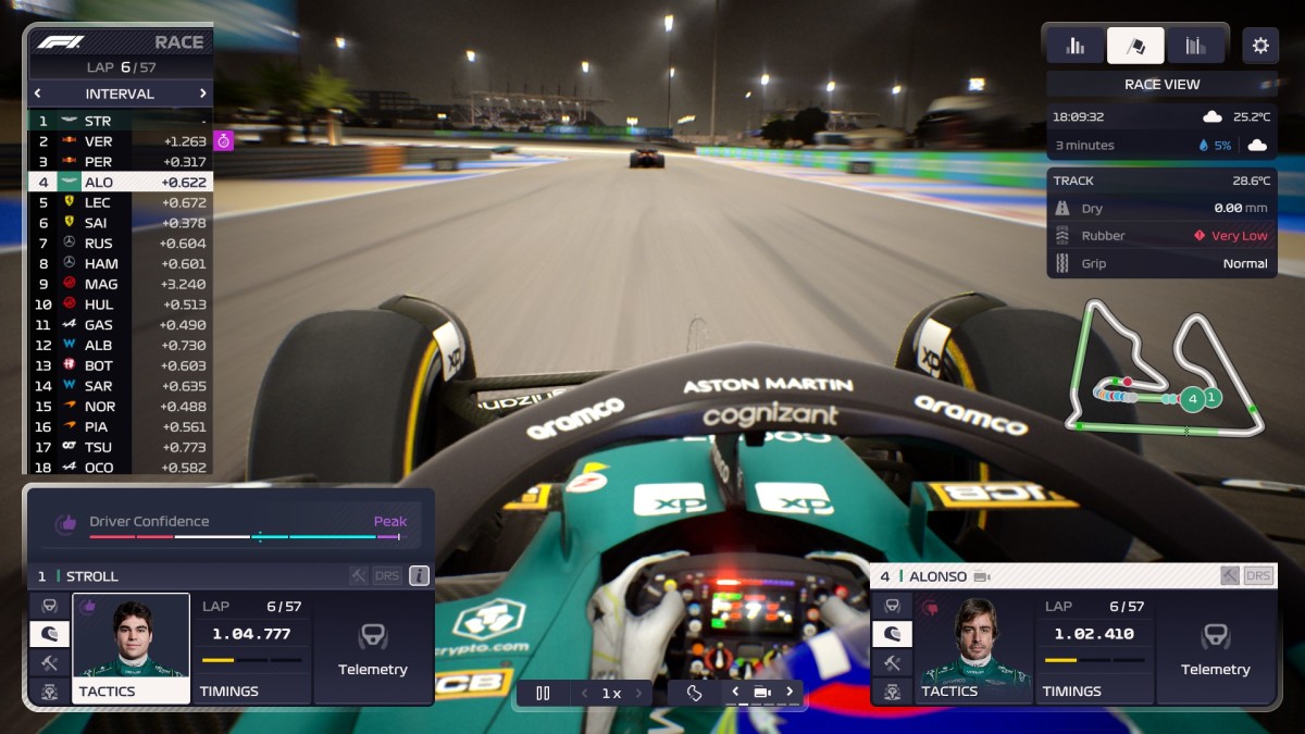 F1 Manager 2023 Driver Confidence screen during a race.