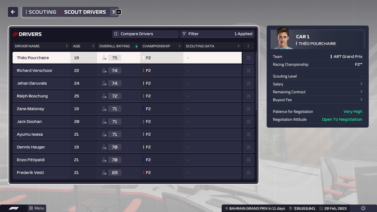 F1 Manager 2023 best F2 drivers.