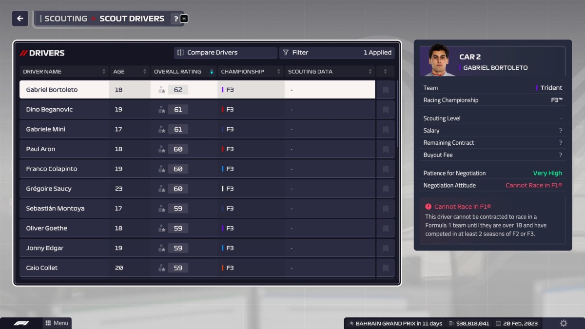 F1 Manager 2023 best F3 drivers.