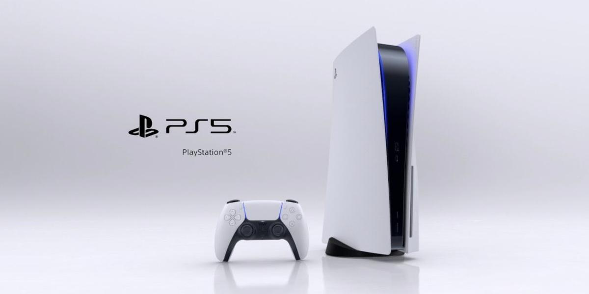 PlayStation 5 in white and black on white background.
