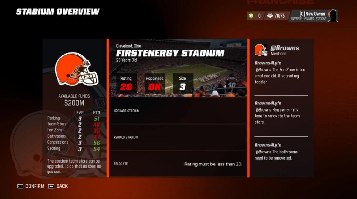 A look at the Stadium Overview screen in Madden 23.