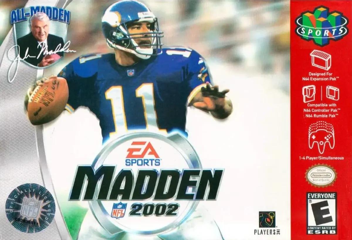 Dante Culpepper gets a throw read on the Madden 2002 cover.