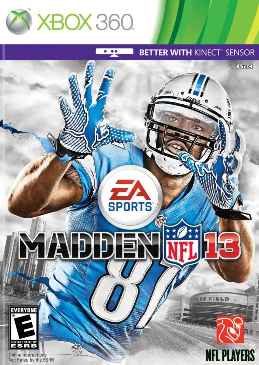 Calvin Johnson Jr. prepares to catch on the Madden 13 cover.