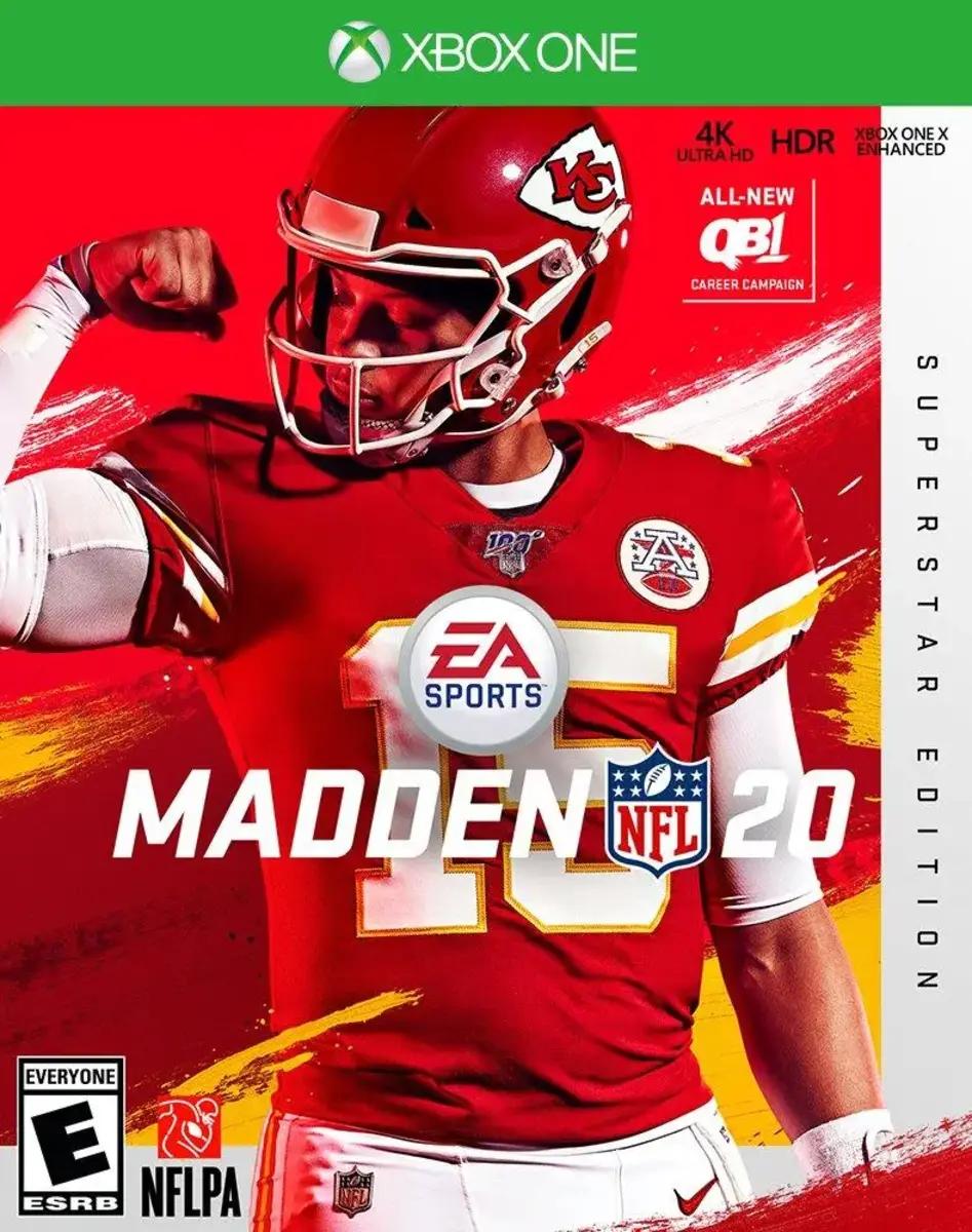 Patrick Mahomes flexes for the Madden 20 cover.