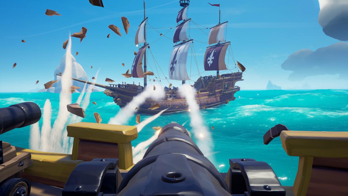 Sea of Thieves screenshot of a naval battle.