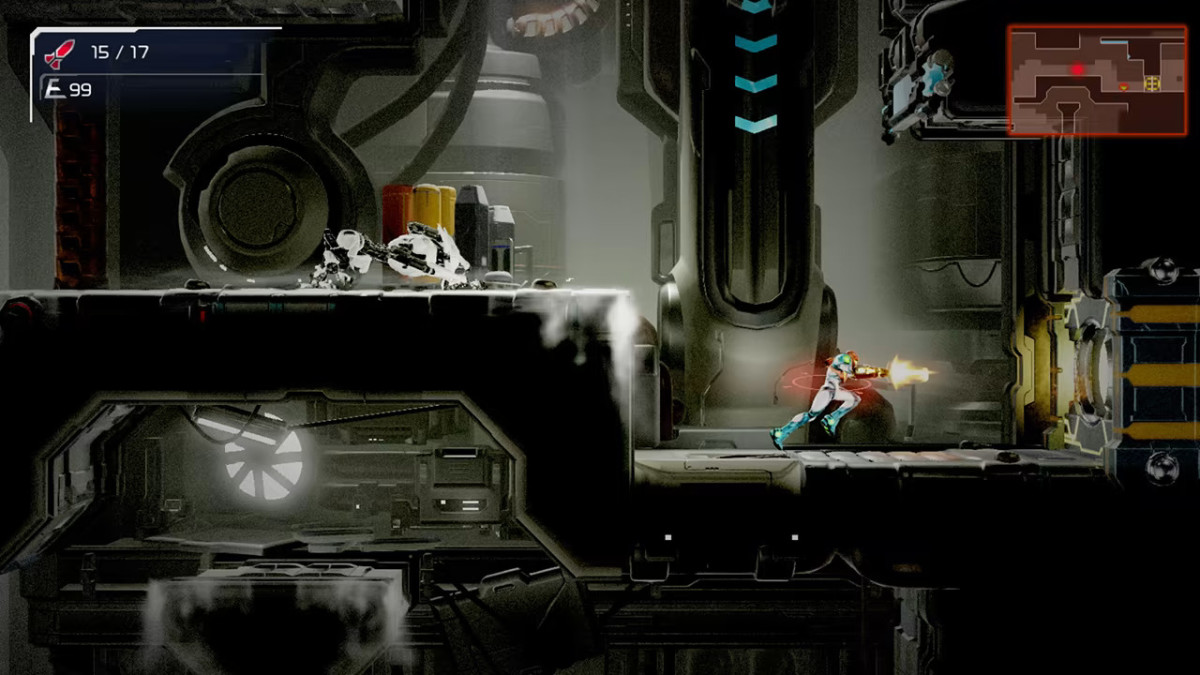 Metroid Dread, Samus being chased by EMMI.