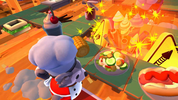 Overcooked 2 screenshot of someone making a meal.