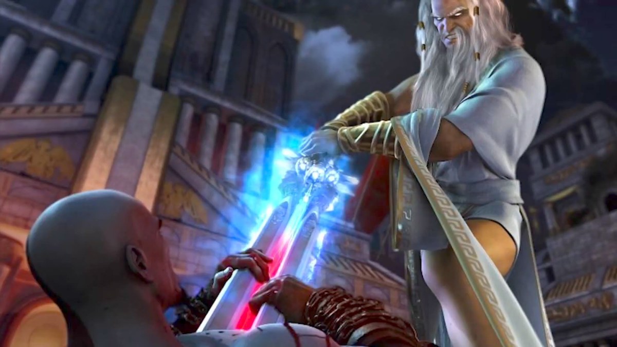 God of War 3, Zeus stabbing Kratos with the Sword of Olympus