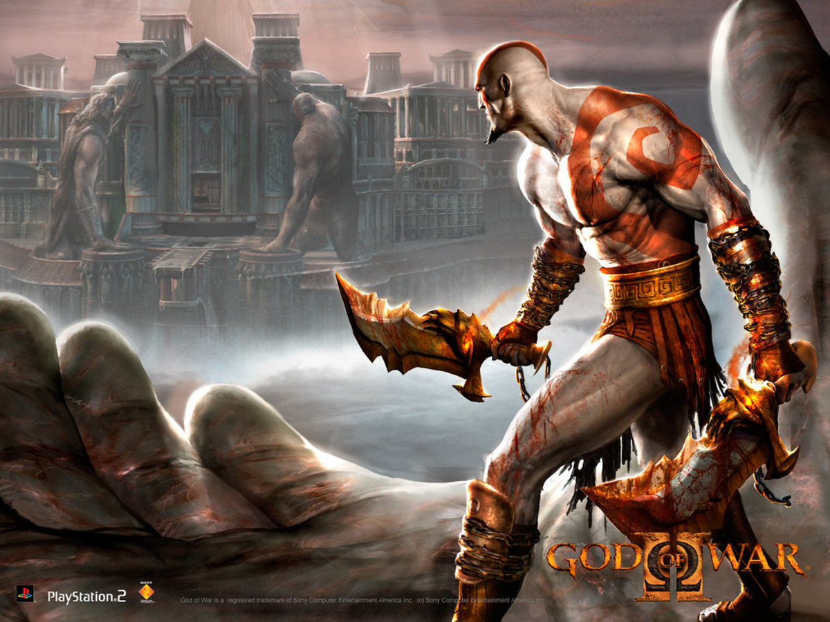 God of War 2 Kratos in front of the Gates of Olympus
