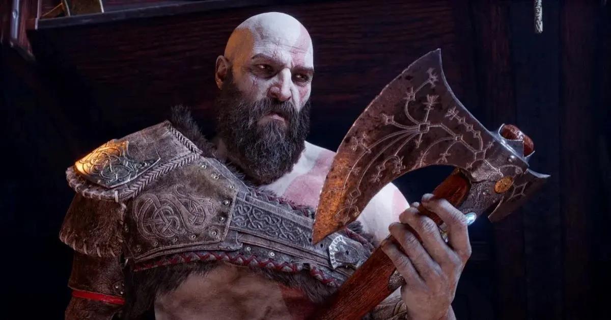 Kratos stares at the Leviathan Axe in God of War Ragnarok.