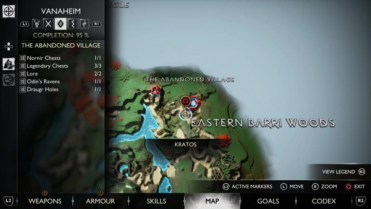 Eastern Barri Woods raven map location in God of War Ragnarok.