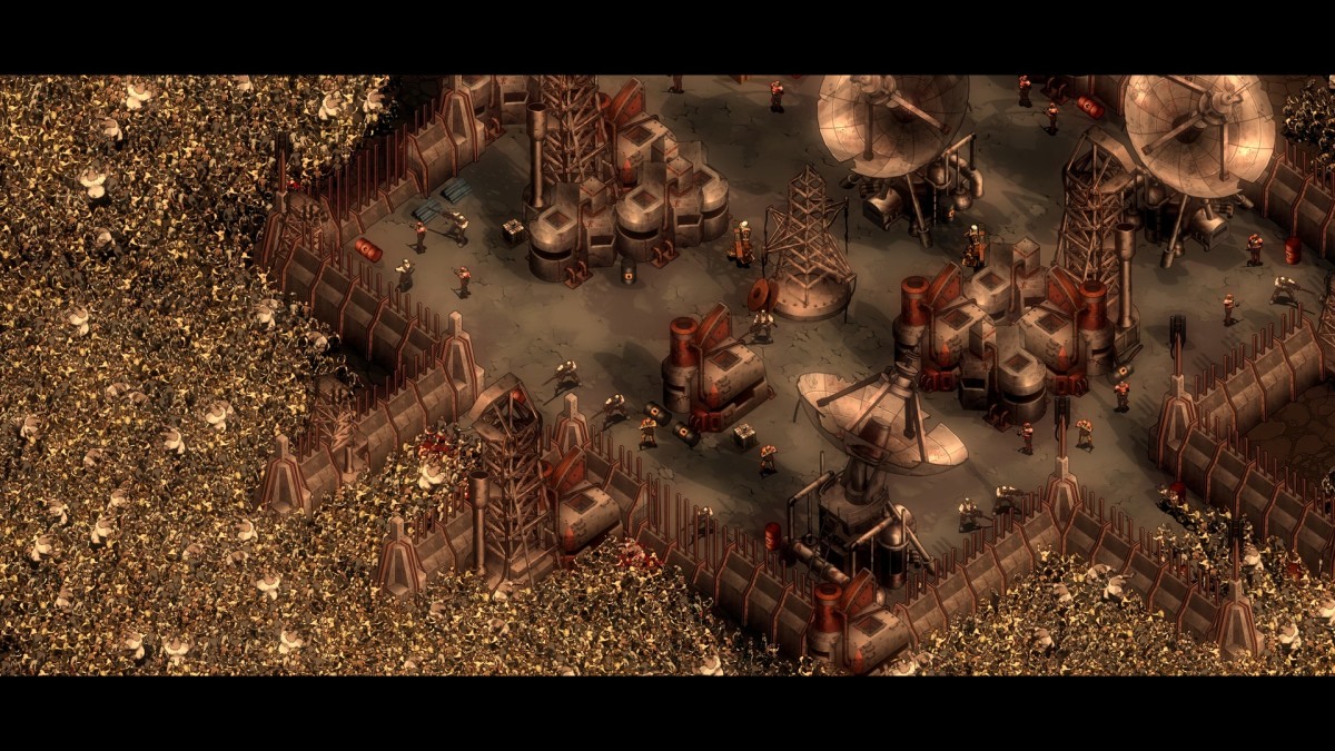 A low-tech based gets swarmed by thousands of zombies in RTS game They Are Billions.