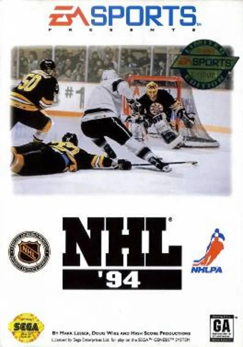 Thomas Sandstrom, Andy Moog on the NHL 94 cover.