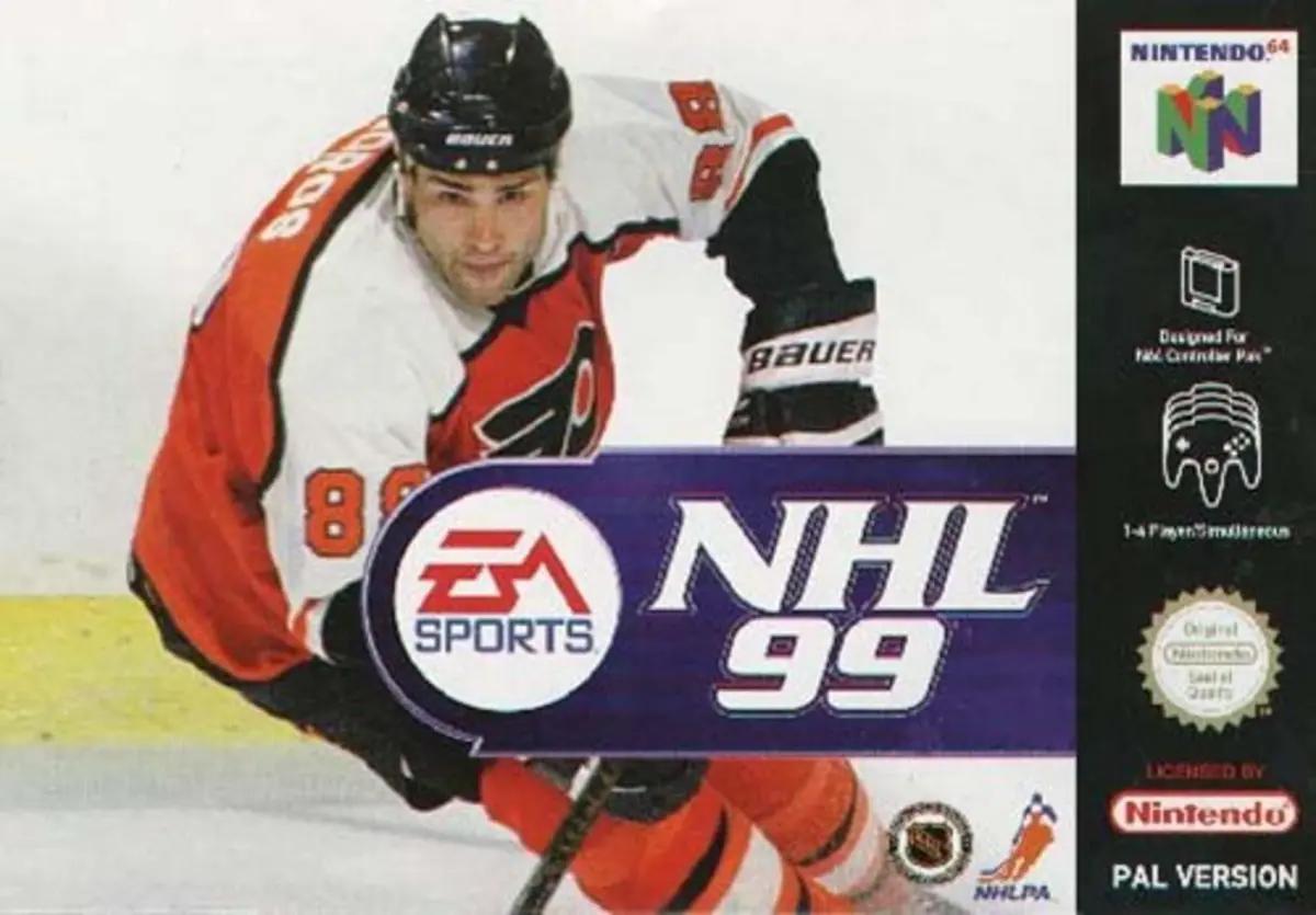 Eric Lindros on the NHL 99 cover.