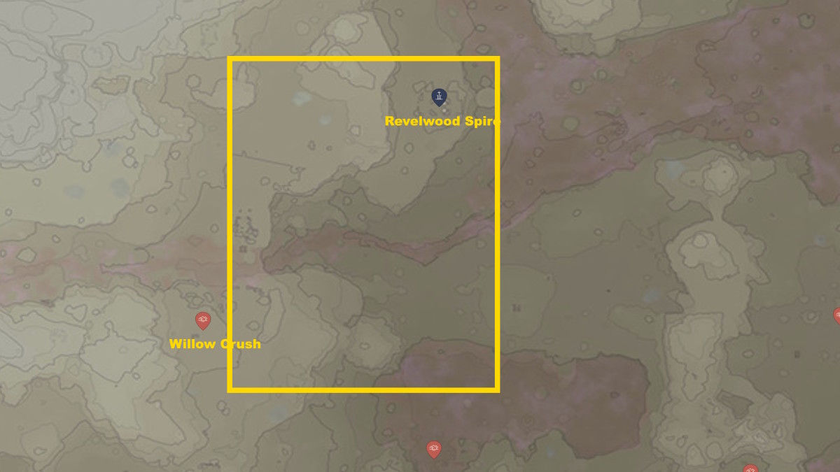 A map showing where to find Enshrouded clay locations in the Revelwood area
