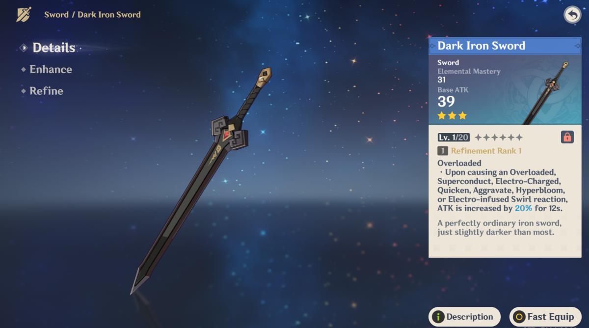 Genshin Impact Dark Iron Sword screenshot.