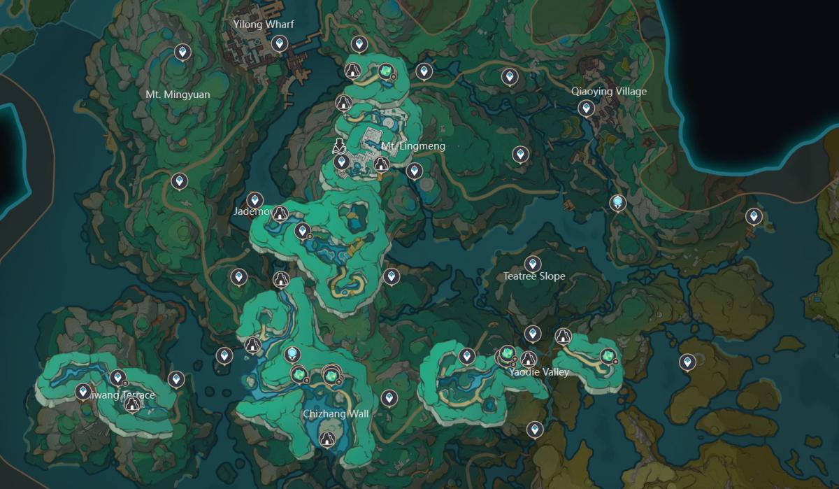 Genshin Impact map of Chenyu Vale with Clearwater Jade locations.