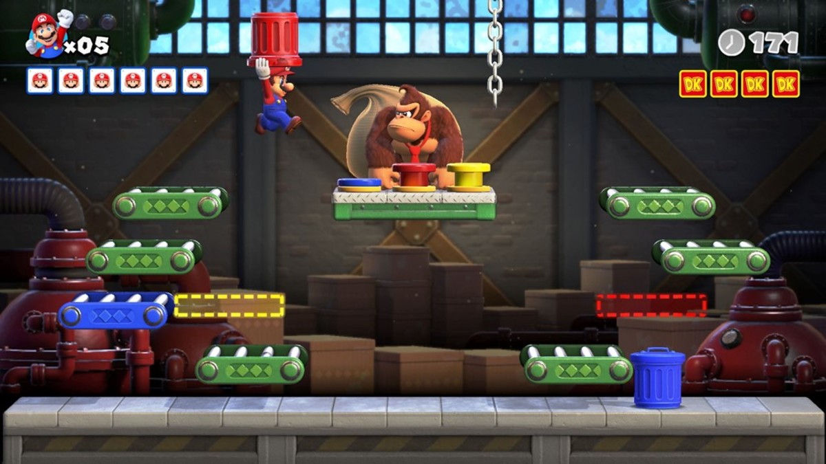 Mario vs. Donkey Kong remake screenshot showing one of the puzzle-platforming levels