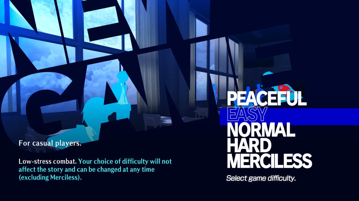Persona 3 Reload difficulty screen showing the easy difficulty setting