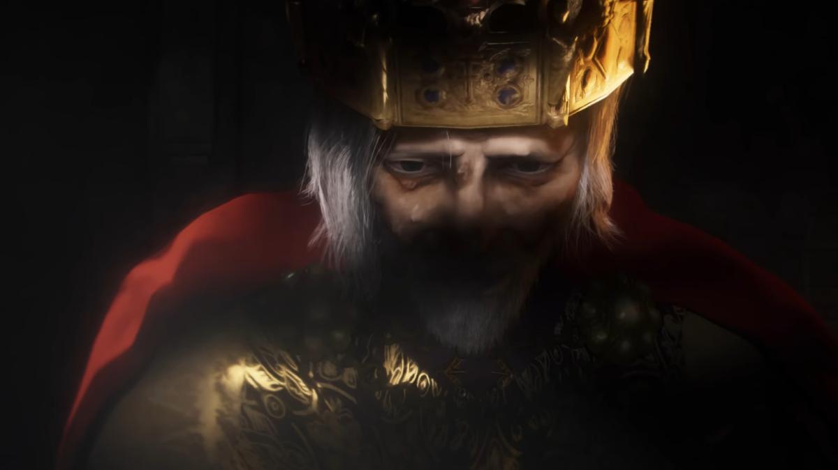 Crusader Kings 3 trailer screenshot of a dying king.
