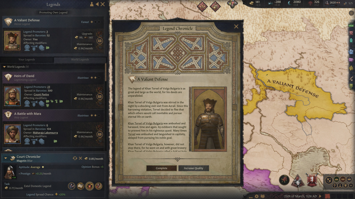 Crusader Kings 3 screenshot showing a legend chronicle.