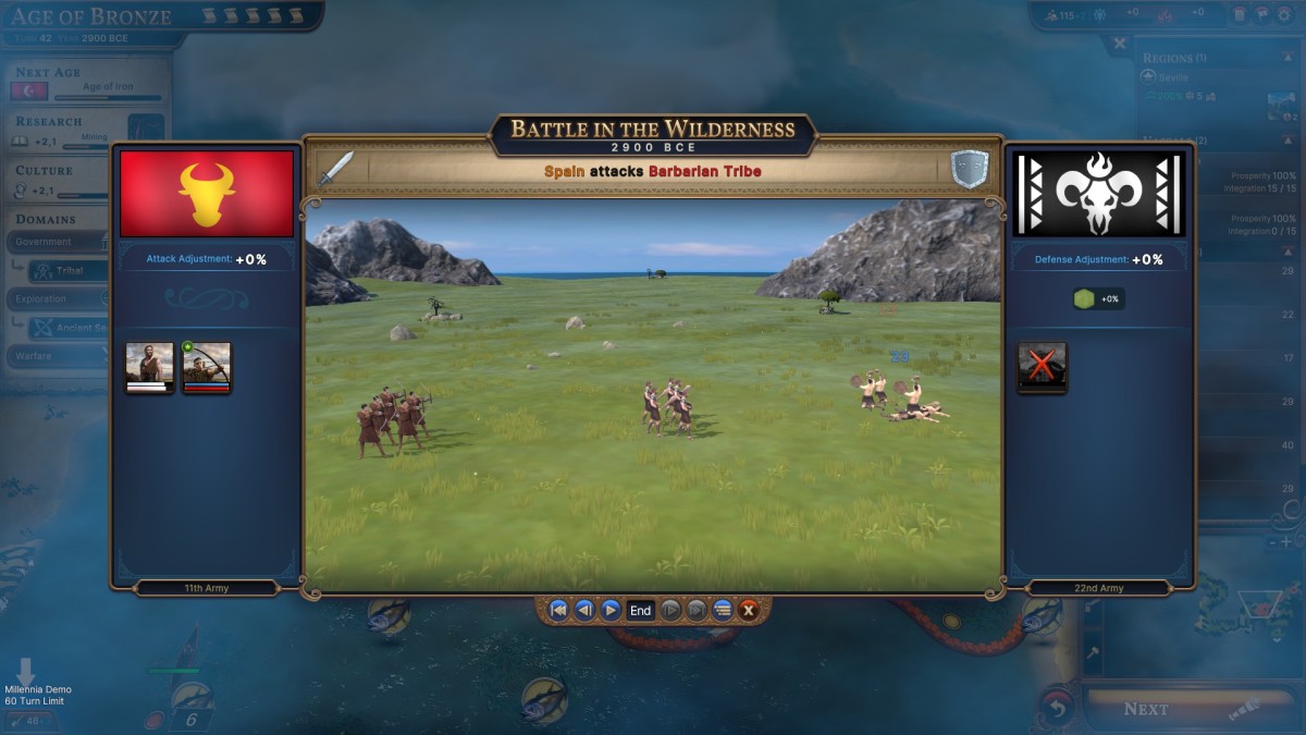 Millennia demo screenshot of the combat screen.