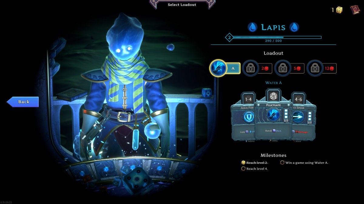 Spellrogue screenshot showing the Water Sorcerer's starting layout.