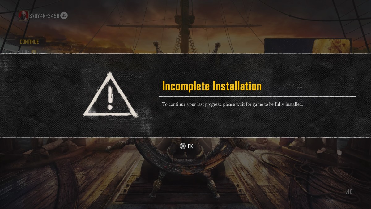 Skull and Bones Incomplete Installation error on PS5