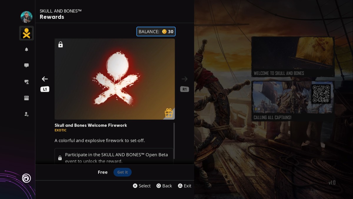 Skull and Bones Welcome Firework reward in Ubisoft Connect
